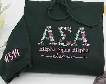Moletom com Capuz Bordado com Letras Florais: Vestuário Universitário Personalizado para Fraternidades e Sororidades