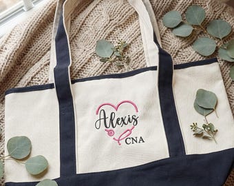 Bolsa de lona personalizada bordada para enfermeiras, bolsa de lona personalizada para auxiliar de enfermagem, presente de formatura para enfermeiras.