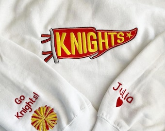 Embroidered Pennant Sweatshirt with Team Name, Custom Embroidered Pennant Shirt, Custom High School College Hoodie, Game Day, Friend Gift