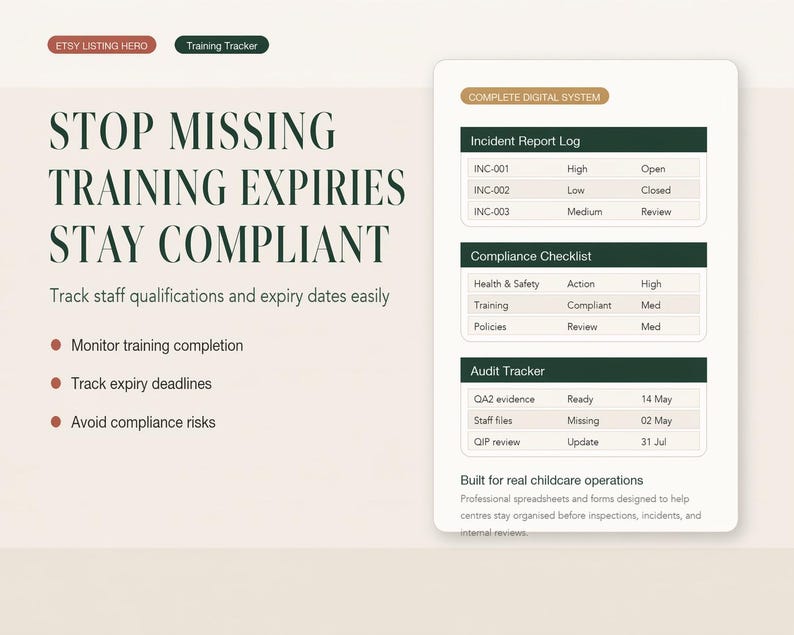 Qualification Tracker Design Childcare Training Tracker Excel | Staff Expiry & Compliance Log ...