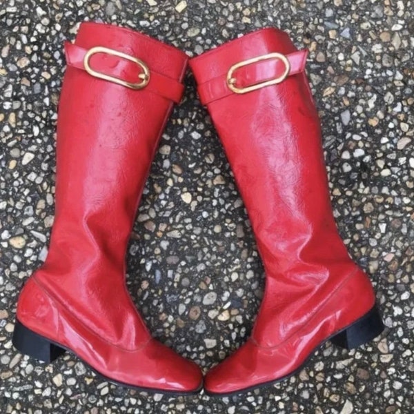 Amazing vintage 1960’s red vegan leather go go boots 5.5