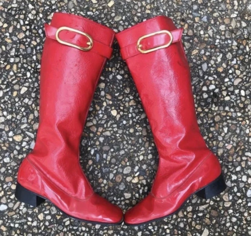 Amazing Vintage 1960s Red Vegan Leather Go Go Boots 5.5 Etsy