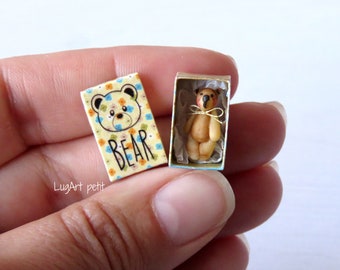 Tiny teddy bear in his box - 1:12 scale