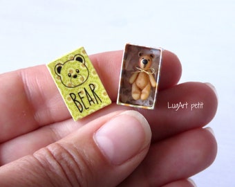 Tiny teddy bear in his box - 1:12 scale