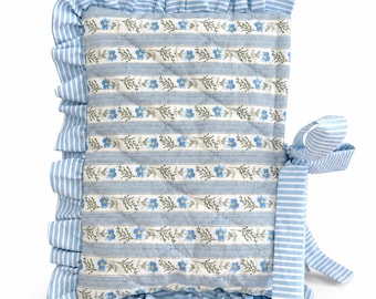 Custom Fabric & Embroidery Quilted Ruffle Book Sleeve