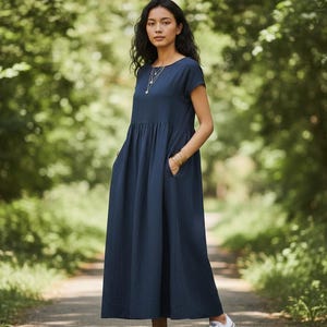 Women’s Cotton Midi Dress – Casual Summer Loose Fit Everyday Comfort Outfit
