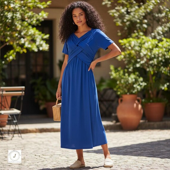 Elegant Cross-wrap Maxi Dress for Women Casual Flowy Summer Outfit