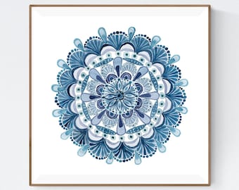 Watercolor Mandala Painting, Mindfulness Gift, Sacred Geometry Mandala Artwork