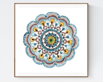 Mandala Artwork, Yoga Studio Decor, Mindfulness Gift, Watercolor Mandala