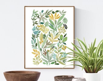 Plant Lovers Gift, Greenery Watercolor Print, Botanical Print