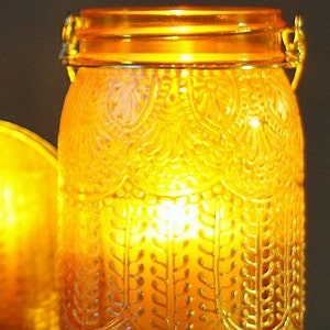 Bohemian Decor Henna Candle Lantern Hanging Lantern Mason Jar Decor Candle Holder Moroccan Lantern Mason Jar Lights Moroccan Decor image 2