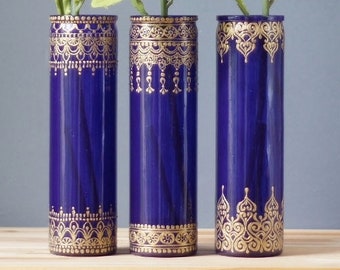 Boho Housewarming Gift for Her, Bohemian Glass Vase, Mehndi Decor, Moroccan Decor