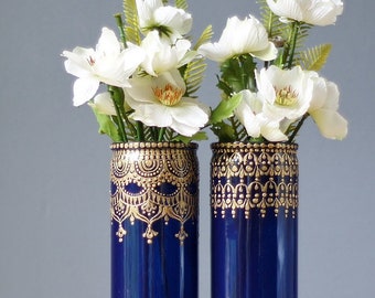 Handgeschilderde bloemenvaas, boho-decor, originele kunst