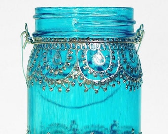 Henna Mason Jar Decor Bohemian Bedroom Nightstand Candle Lantern Centerpiece Best Friend Gift for Her Hippie Decor Boho Decor
