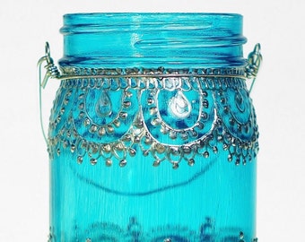 Hand Painted Henna Mason Jar Lantern: Bohemian Decor Gift
