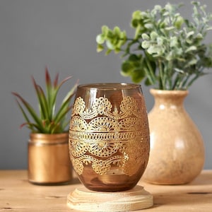 Farmhouse Table Votive Candle Holder Henna Apothecary Jars Housewarming Gift Hippie Decor Shabby Chic Decor Bedside Table Tealight Holder