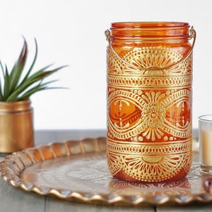 Henna Candle Lantern Bohemian Decor Mason Jar image 1