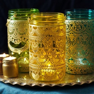 Mason Jar Lights Moroccan Decor Votive Candle Holder Hippie Decor Mason Jar Lamp Henna Candle Lantern Moroccan Lantern Hanging Lantern image 1