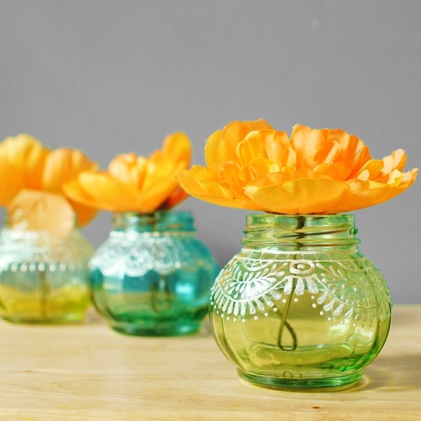 Hand Painted Glass Bud Vase: Boho Desk Decor