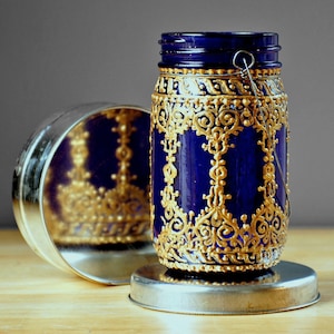 Hippie Decor Desk Organizer Boho Decor Pencil Holder Pen Holder Henna Mason Jar Decor Votive Candle Holder Bohemian Decor Tealight Holder