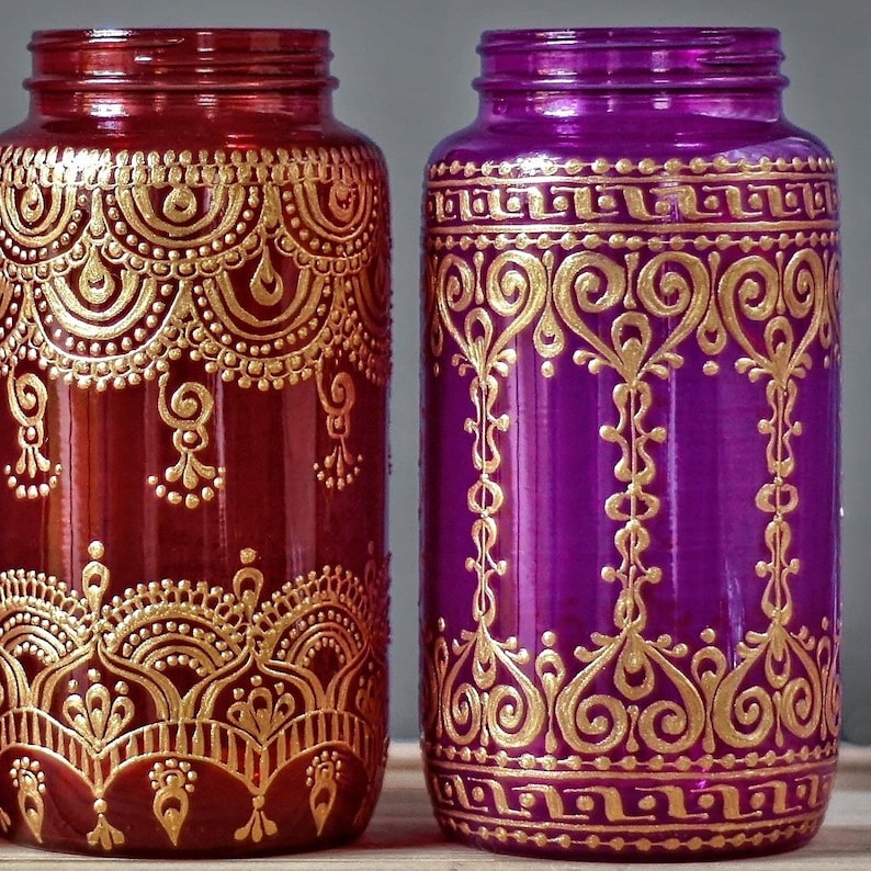 Henna Mason Jar Lykta, Boho Bröllopsdekoration, Personlig bild 4