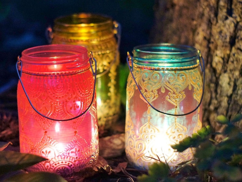 Mason Jar Centerpieces Mason Jar Decor Candle Lantern Centerpiece Hippie Decor Mason Jar Lights Moroccan Lantern Votive Candle Holder image 5