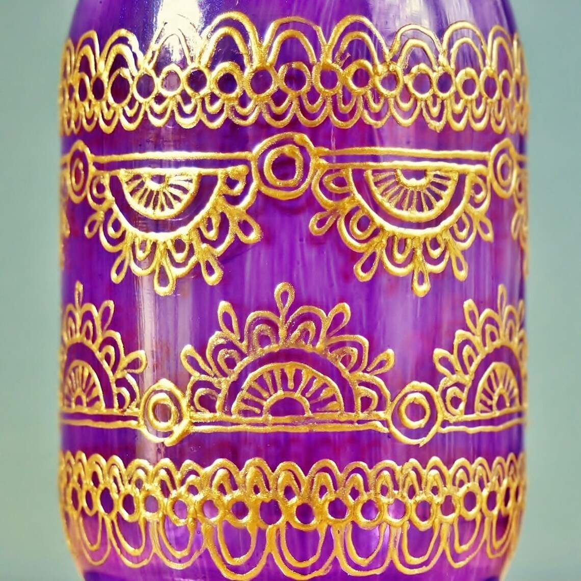 Eclectic Home Decor Boho Henna Vase Painted Mason Jar Vase Etsy