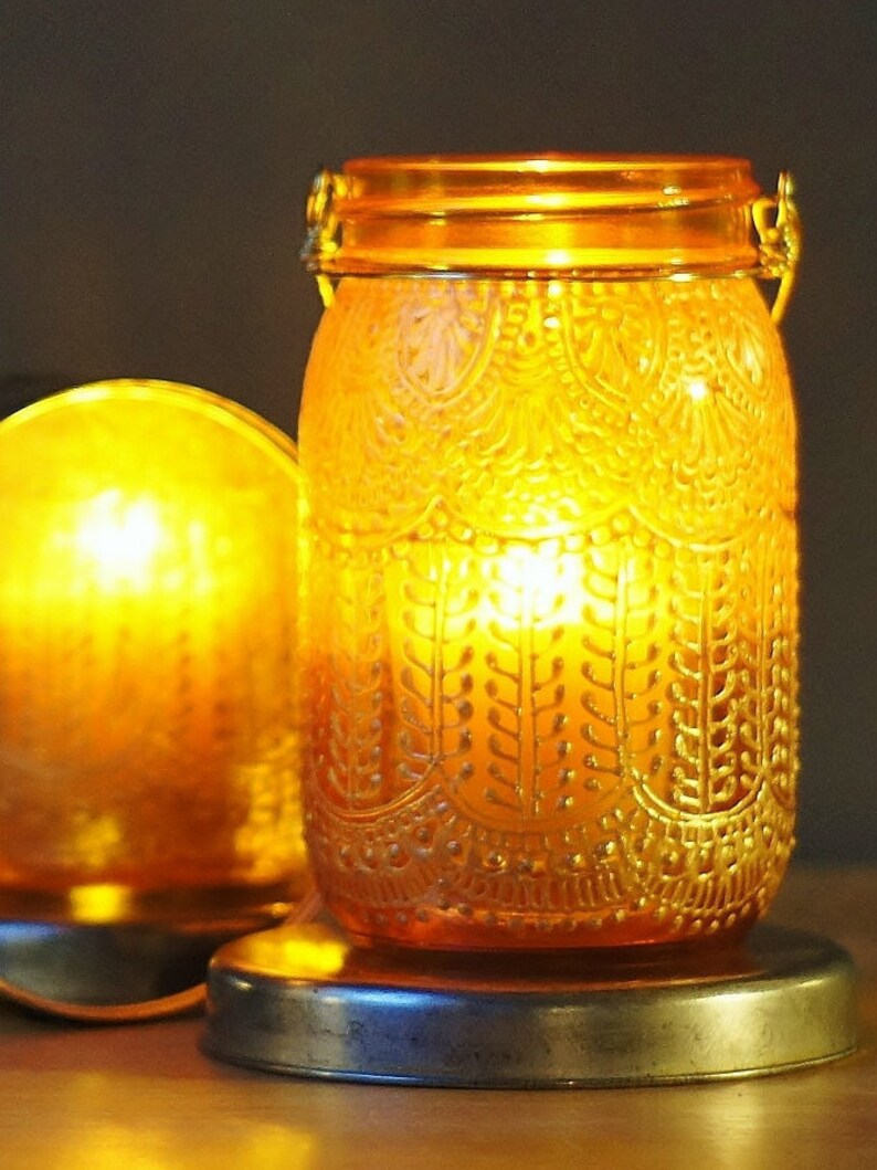 Bohemian Decor Henna Candle Lantern Hanging Lantern Mason Jar Decor Candle Holder Moroccan Lantern Mason Jar Lights Moroccan Decor image 2