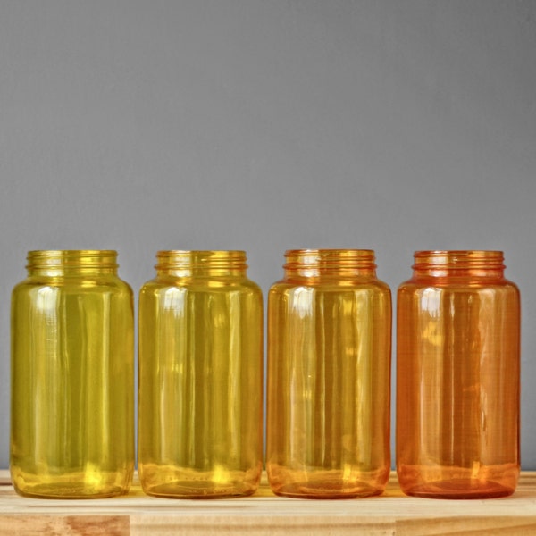 Painted Mason Jar Canisters, Shades of Yellow Glass Vase and Orange Glass Vase
