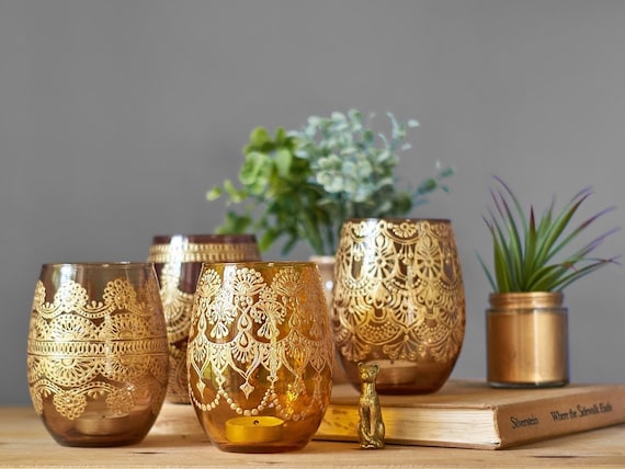 Lot De 4 Bougeoirs En Verre – Vintage, Occasion, Très Bon état