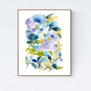 Eclectic Wall Art, Abstract Floral Painting, Pansies Watercolor Painting Full View