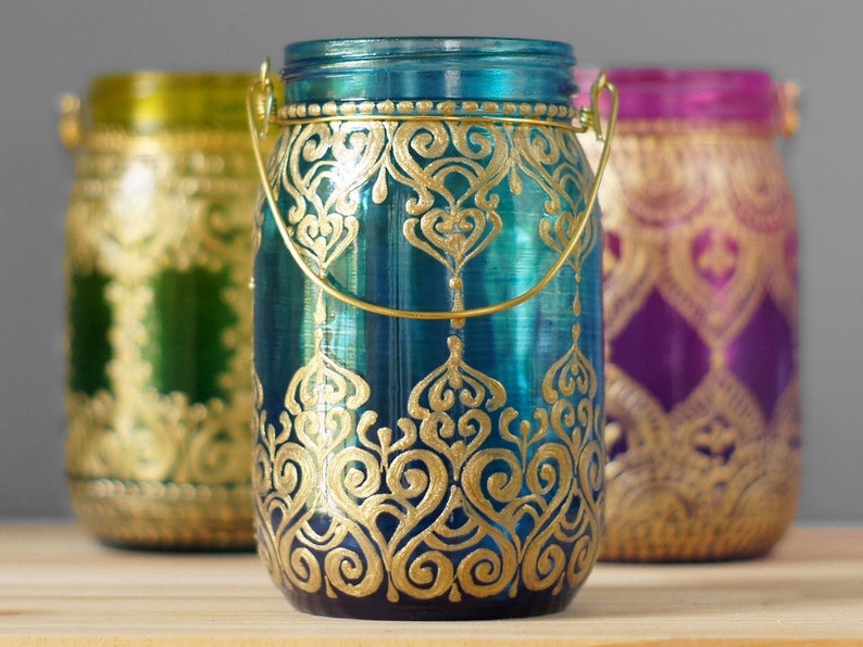 Mason Jar Centerpieces Mason Jar Decor Candle Lantern Centerpiece Hippie Decor Mason Jar Lights Moroccan Lantern Votive Candle Holder image 2