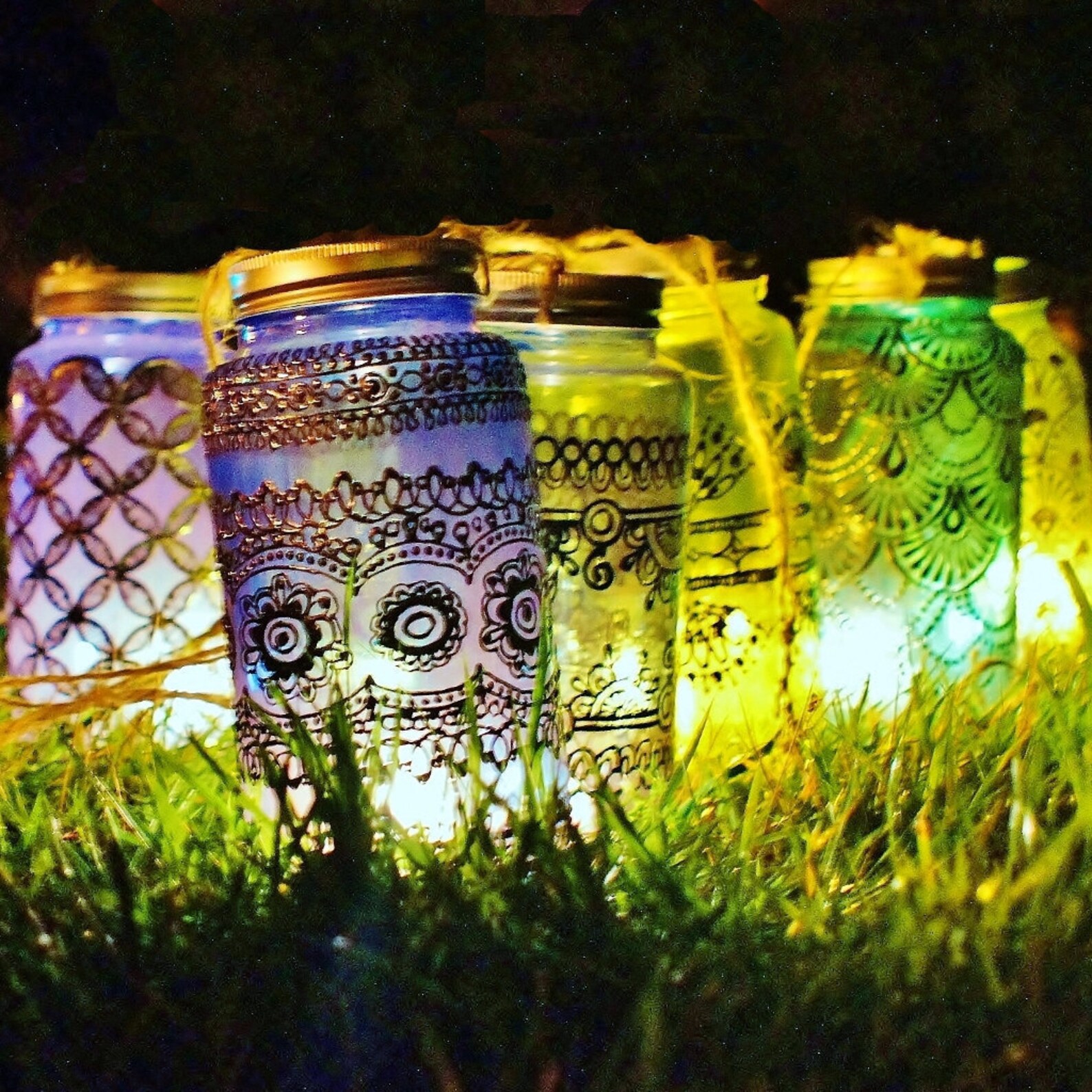 Mason Jar Candle Lantern Azure Blue Glass With Pewter Etsy