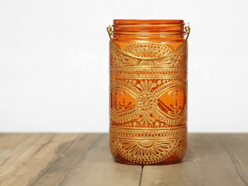 Henna Candle Lantern Bohemian Decor Mason Jar image 3