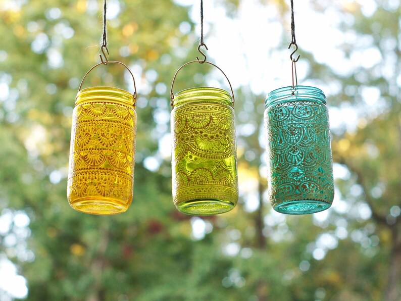 Mason Jar Lights Moroccan Decor Votive Candle Holder Hippie Decor Mason Jar Lamp Henna Candle Lantern Moroccan Lantern Hanging Lantern image 5