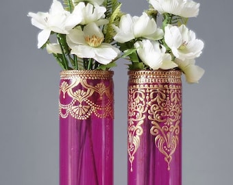 Bohemian Decor College Student Gift, Bohemian Bedroom Henna Bud Vase Set