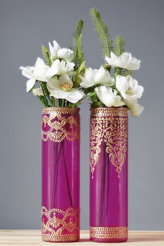 Bohemian Decor College Student Gift, Bohemian Bedroom Henna Bud Vase Set
