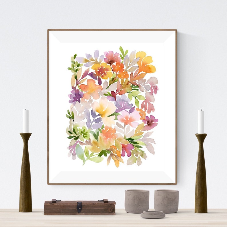 Lös blommålning, bohemiskt konsttryck, eklektisk väggkonst bild 3