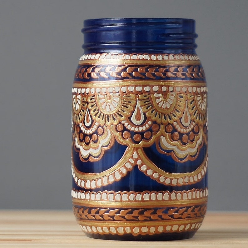Mason Jar Decor Three Bohemian Style Mason Jars Cobalt Blue Etsy