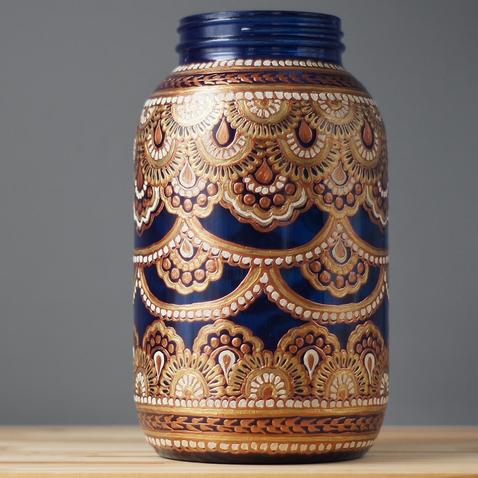 Mason Jar Decor Three Bohemian Style Mason Jars Cobalt Blue Etsy