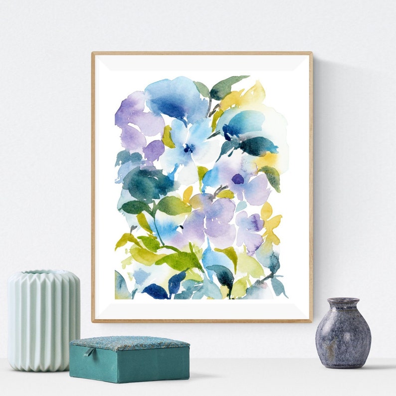 Eclectic Wall Art, Abstract Floral Painting, Pansies Watercolor Painting image 1