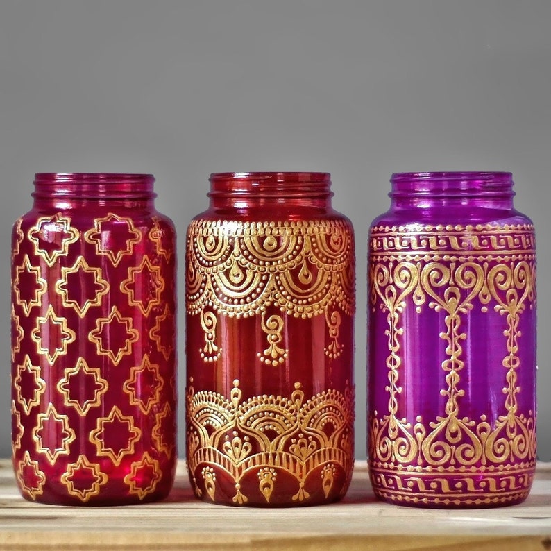 Henna Mason Jar Lykta, Boho Bröllopsdekoration, Personlig bild 1