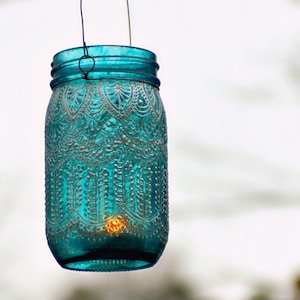 Moroccan Lantern Centerpiece Wanderlust End Table Mason Jar Decor Bohemian Decor Henna Votive Candle Holder Mehndi Mason Jar Lamp image 2