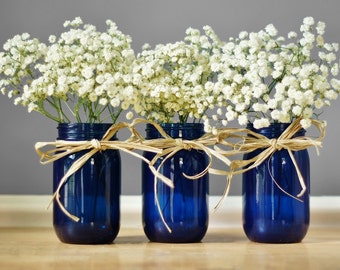 Mason Jar Centerpieces Apothecary Jars Boho Wedding Centerpiece Cobalt Blue Glass Vase Mason Jar Decor Bud Vase Best Selling Items Stash Jar