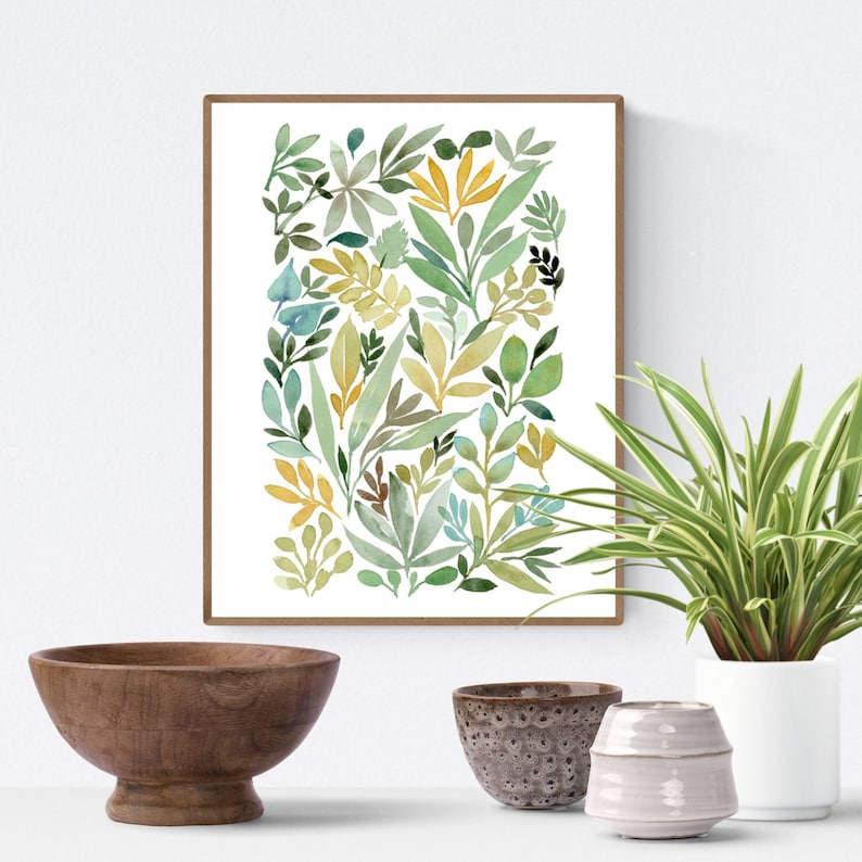 Plant Lovers Gift, Greenery Watercolor Print, Botanical Print image 1
