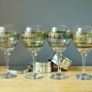 Four Handpainted, Moroccan Inspired Wine Glasses with Green Glass Details and Golden Accents image 2