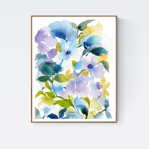 Eclectic Wall Art, Abstract Floral Painting, Pansies Watercolor Painting Borderless View