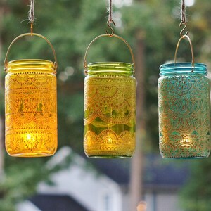 Mason Jar Lights Moroccan Decor Votive Candle Holder Hippie Decor Mason Jar Lamp Henna Candle Lantern Moroccan Lantern Hanging Lantern image 3