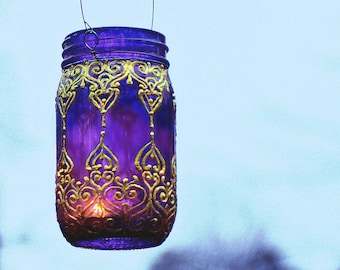 Boho Decor Garden Mason Jar Lights Porch Decor Moroccan Lantern Henna Votive Candle Holder Candle Lantern Hanging Lantern Tealight Holder