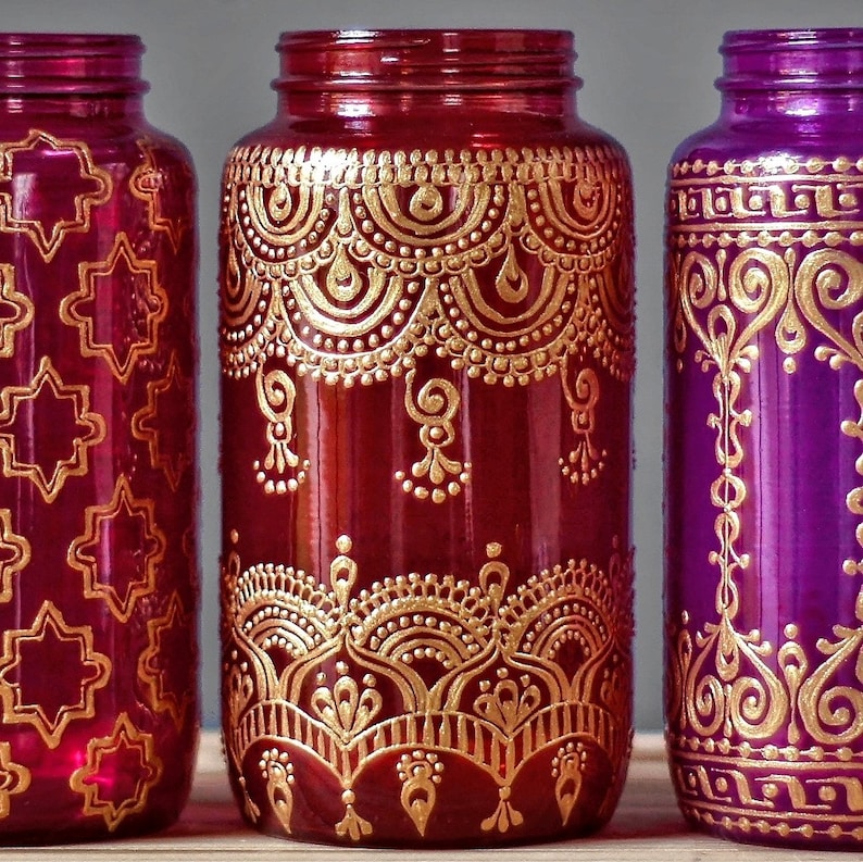 Henna Mason Jar Lykta, Boho Bröllopsdekoration, Personlig bild 3